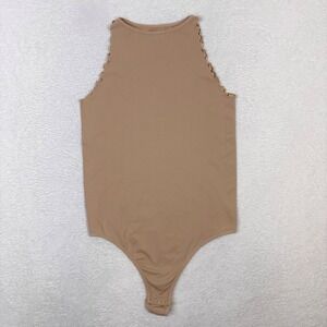 Intimately Free People Feels Right Tan Seamless Thong Bodysuit M/L High Neck